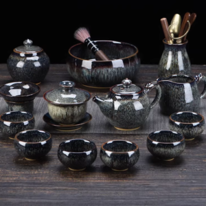 陶明堂窑变功夫茶具套装建盏家用陶瓷泡茶壶盖碗中式商务礼盒送人